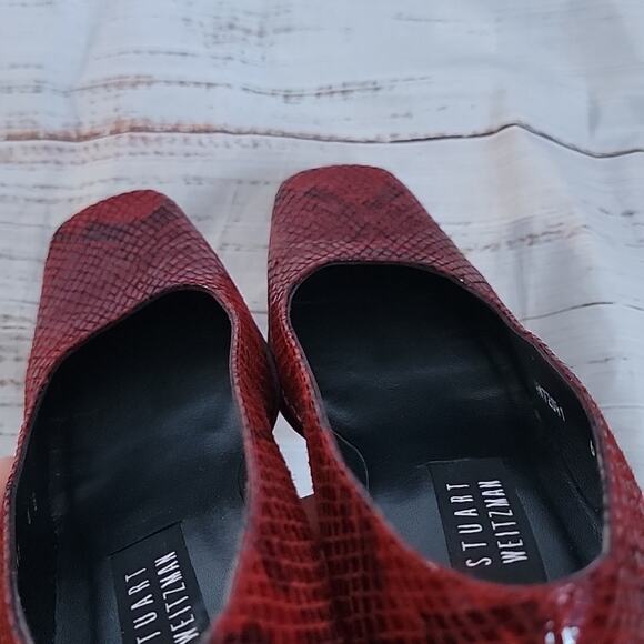 80s Vintage Stuart Weitzman Cherry Red Snakeskin Embossed Leather Heels Size 6 - Picture 10 of 12